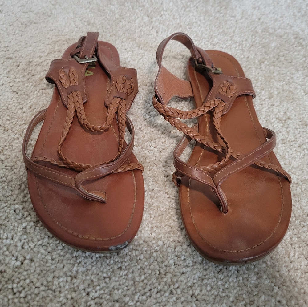 MIA Brown Braided Leather Sandals